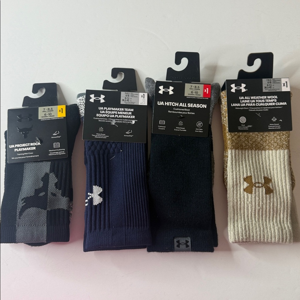 Under Armour Assortment of Socks 4 Pairs Size Medium 7-8.5